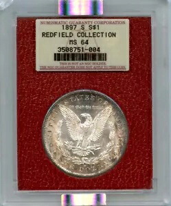 1897-S $1モルガン シルバー ダラー レッドフィールド コレクション NGC MS64