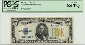 1934A $5 北アフリカ シルバー証明書 FR#2307 PCGS ジェム 65 PPQ