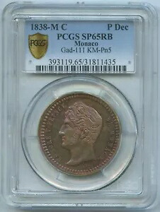 モナコのオノレVテストでロガットが大敗 1838 Mc PCGS SP65 RB Km Pn5｜WORLD RESOURCE【KING店】