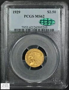1929年 $2.50 インディアンヘッド ゴールド クォーター イーグル PCGS MS 62 CAC｜WORLD RESOURCE【KING店】