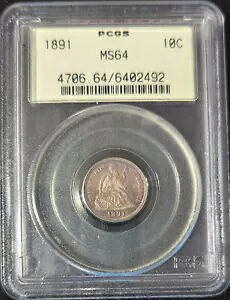 1891 年の証明のような着席リバティ ダイム PCGS MS64 OGH!非常に希少、希少な証拠品｜WORLD RESOURCE【KING店】