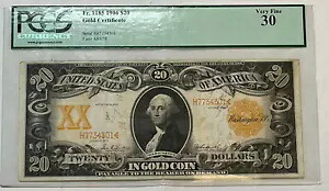 1906 年 $20 ゴールド証明書神父1185 PCGS 通貨 VF30 - 非常に細かい|WORLD RESOURCE【KING店】
