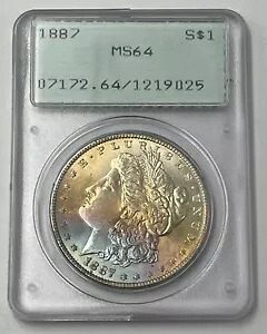 1887 PCGS MS64 ?? 表面トーン ?? モーガン シルバー ダラー オールド グリーン ラトラー｜WORLD RESOURCE【KING店】