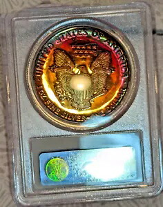 1990-S PCGS PR66 カメオ モンスター両面レインボー トーン シルバー イーグル 1 オンス カラー｜WORLD RESOURCE【KING店】