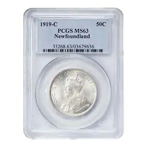 ニューファンドランド 1919-C 50 セント銀貨 - PCGS MS-63