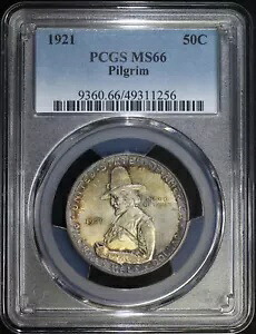1921 年ピルグリム記念シルバー ハーフダラー PCGS MS66 きれいに引き締まった緑青｜WORLD RESOURCE【KING店】