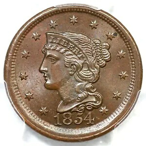 1854 N-14 R-2 PCGS MS 64 BN 編み込みヘア ラージ セント コイン 1c｜WORLD RESOURCE【KING店】