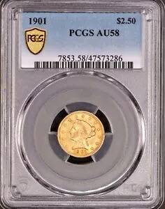 1901年 $2.5 ゴールド リバティ クォーター イーグル PCGS AU58｜WORLD RESOURCE【KING店】
