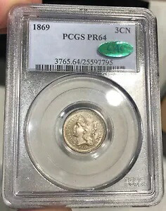 1869 プルーフ スリー セント ニッケル グレーディング PR64 (PCGS CAC による) 低造幣ニース コイン PQ+｜WORLD RESOURCE【KING店】