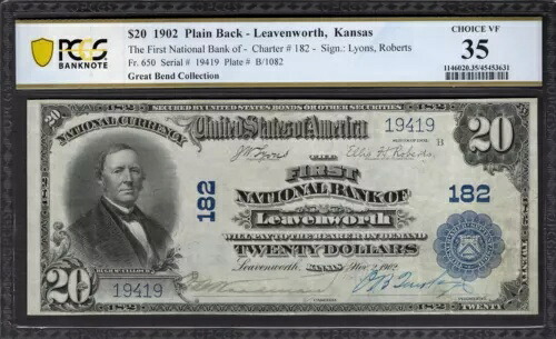 1902 $20 ファースト ナショナル バンク レブンワース カンザス PCGS 35 Fr.650 CH#182｜WORLD RESOURCE【KING店】