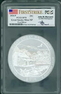 2014-P グレート スモーキー マウンテンズ NP ATB 5 オンスシルバー PCGS SP70 ジョン マーカンティ FS｜WORLD RESOURCE【KING店】