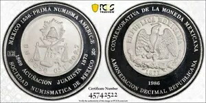1986 月 メキシコ貨幣協会 Ag アクナシオン ジュアリスタ 銀メダル PCGS SP69｜WORLD RESOURCE【KING店】