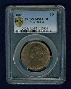 イギリス ビクトリア 1883 ペニー、未流通品、認定 PCGS MS64-RB|WORLD RESOURCE【KING店】