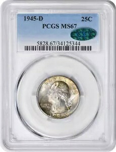 1945-D ワシントン シルバー クォーター MS67 PCGS (CAC)｜WORLD RESOURCE【KING店】