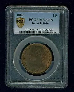 イギリス ビクトリア 1889 ペニー、宝石未流通、認定 PCGS MS65-BN｜WORLD RESOURCE【KING店】