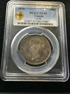 1870 LCW、PCGS カナダ 50 セント等級、**EF-45** 証明書番号 5980