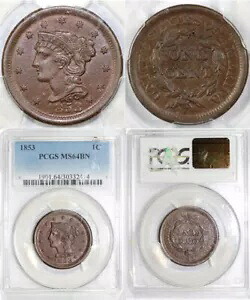 1853 1c 編み込みヘア ラージ セント PCGS MS 64 BN｜WORLD RESOURCE【KING店】