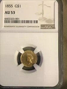 1855 タイプ 2 1 ドル金貨、ほとんど流通していない PCGS AU53、希少な日付｜WORLD RESOURCE【KING店】