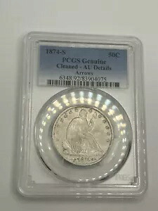 1874 S 50C ARROWS Seated Liberty ハーフダラー PCGS AU 詳細!より良いデートを！レア*｜WORLD RESOURCE【KING店】