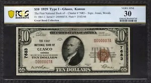1929 $10 ファースト NB グラスコ カンザス PCGS 30 詳細 CH#7683 シリアル番号 7