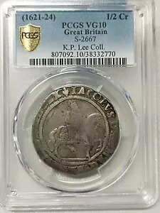 1621-24 血統 イギリス ジェームス 1 世 s2667 PCGS VG10 ハーフクラウン 2 シリング 6 ペンス｜WORLD RESOURCE【KING店】