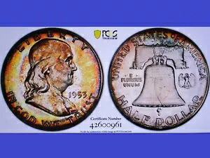 1953 フランクリン ハーフ PF66 CAC/GS OBV/REV アーティスティック トーニング OBV はカメオ+ PCGS PQ+｜WORLD RESOURCE【KING店】