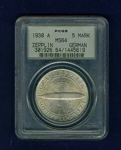 ドイツ ワイマール代表1930-A 5 ライヒスマーク「グラフ ツェッペリン」コイン認定 PCGS MS64｜WORLD RESOURCE【KING店】