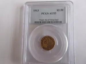 1913 、インディアン ヘッド、$2.50 ゴールド クォーター イーグル、PCGS、AU53｜WORLD RESOURCE【KING店】
