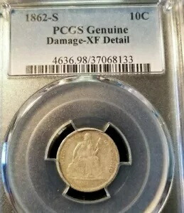1862 S シーテッド リバティ ダイム 10C PCGS XF の詳細は非常に希少なキー デートです。｜WORLD RESOURCE【KING店】