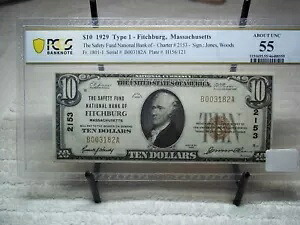 1929 $10 フィッチバーグ マサチューセッツ マサチューセッツ ナショナル T1 # 8725 PCGS 55 AU 2 つだけ良い｜WORLD RESOURCE【KING店】