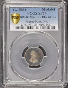 1861 パケ メダレット ボーン ダイド シルバー GW-443 PCGS SP64｜WORLD RESOURCE【KING店】