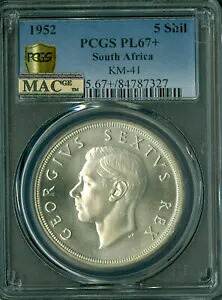 1952 南アフリカ 5 シリング PCGS PL67+ 2 次最高級 MAC スポットレス *｜WORLD RESOURCE【KING店】
