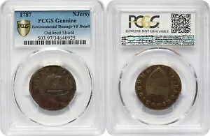 米国、ニュージャージー、1787、アウトラインシールド、PCGS 本物の VF 詳細環境。ダメージ｜WORLD RESOURCE【KING店】 555,500円