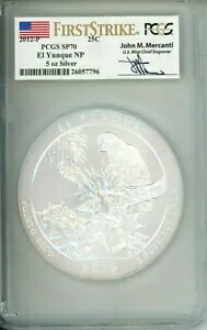2012-P EL YUNQUE AMERICA 美しい ATB 5 オンス シルバー PCGS SP70 ジョン メルカンティ F.S.
