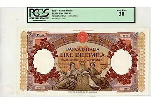 イタリア ... P-89d ... 10,000 リラ ... 1961 年 3 月 23 日 ... CH*VF*｜WORLD RESOURCE【KING店】