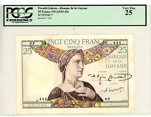 フランス領ギアナ ... P-7 ... 25 フラン ... ND(1933-45) ... *VF* ... PCGS 25｜WORLD RESOURCE【KING店】
