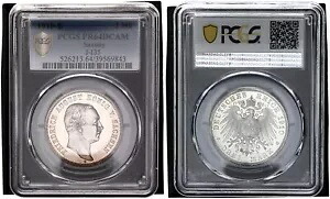 ザクセン 3 マーク 1910-E キング フリードリヒ アウグスト PCGS PR64DCAM ポリッシュ プレート 116145｜WORLD RESOURCE【KING店】