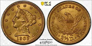 1903 $2 1/2 リバティ ゴールド クォーター イーグル PCGS MS 62 きれいな光沢と魅力的｜WORLD RESOURCE【KING店】