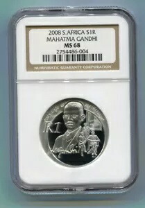 NGC 認定 南アフリカ 2008 マハトマ ガンジー シルバー R1 MS68 コイン