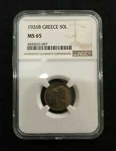 ギリシャ 50 レプタ 1926 B、NGC MS65、第二ギリシャ共和国 (1924 - 1935) 57,420円