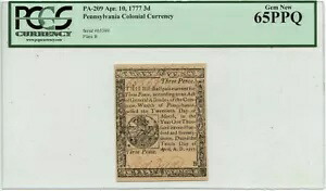 1777 年 4 月 10 日 3D ペンシルベニア植民地 PA-209 PCGS Gem65 PPQ｜WORLD RESOURCE【KING店】