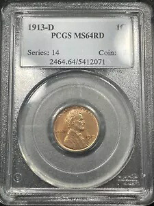 1913-D リンカーン セント ウィート ペニー PCGS MS64RD レッド 未流通 ベター デイト｜WORLD RESOURCE【KING店】