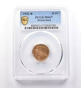 1922 B スイス 10 フラン 金 MS67 PCGS *9686｜WORLD RESOURCE【KING店】