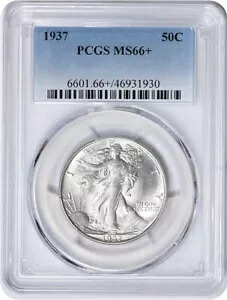 1937 年 ウォーキング リバティ シルバー ハーフダラー MS66+ PCGS