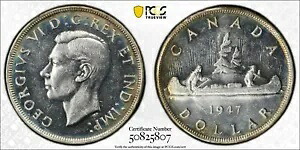 1947 カナダ シルバー ダラー ポインテッド 7 QDO \