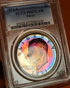 1971 S アイゼンハワー「アイク」 シルバー ダラー - PCGS PR67CAM カメオ レインボー トーン モンスター｜WORLD RESOURCE【KING店】
