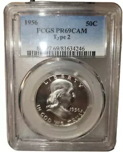 レア 1956 50C PCGS PR69CAM (タイプ 2) - フランクリン ハーフダラー