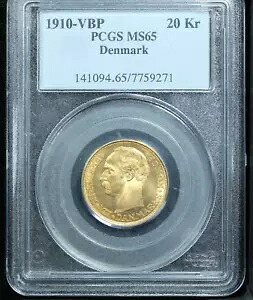 1910 VBP デンマーク ゴールド 20 クローネ - PCGS MS 65