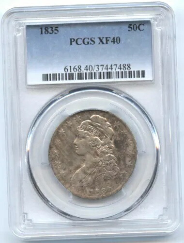 1835 50C XF 40 PCGS--トーニングキャップ付きバストハーフ//