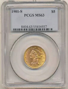 1901 S ゴールド ハーフ イーグル MS 63 PCGS